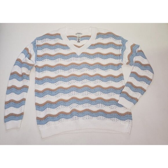 Studio 1886 Sweater Women's Size XL Blue Beige Ivory Cottagecore Light Academia - Picture 4 of 16